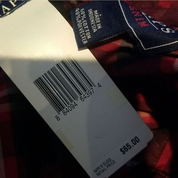 Chaps Women's Red Black Plaid Button-Down Ruffle Long Sleeve Shirt - Picture 16 of 16